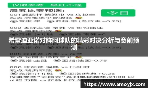 希雷迪亚诺对阵阿球队的精彩对决分析与赛前预测